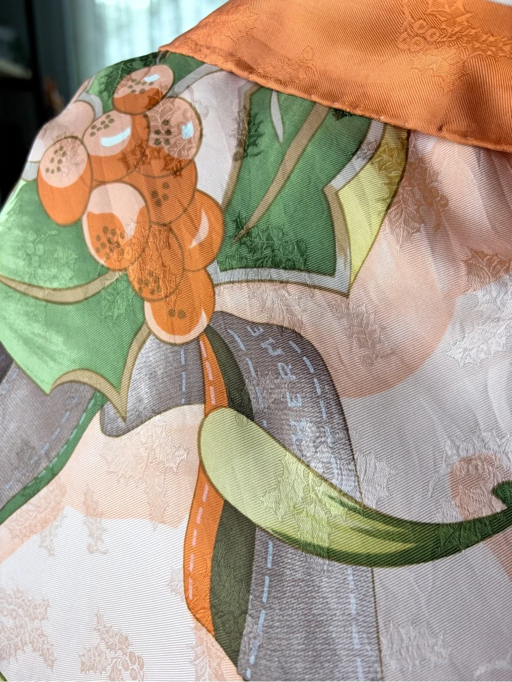 Hermes Pink Orange Green Floral Silk Scarf